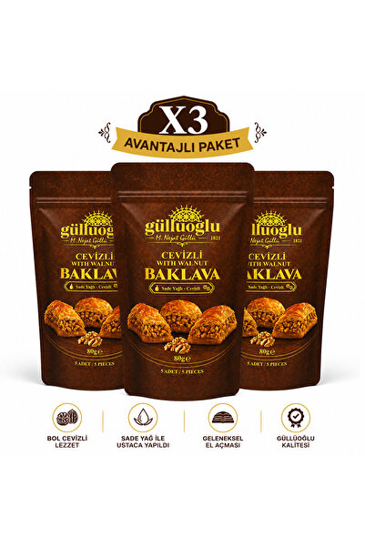 BAKLAVACI GÜLLÜOĞLU Güllüoğlu Cevizli Baklava 80 Gr Paketli 3'lü Avantajlı Paket