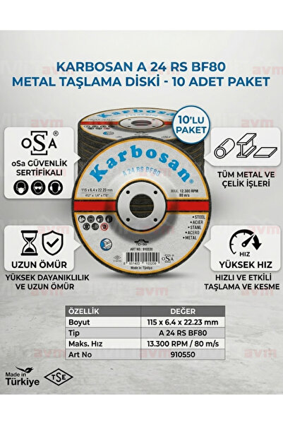 KARBOSAN Çapak Alma Taşı Metal Taşlama Diski 115x6.4 mm Avuç İçi Spiral Çapak...
