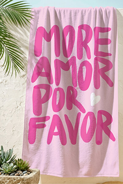 Evimde Bambaşka Prosop de plajă cu tematică More Amore Pink Text - Prosop din...
