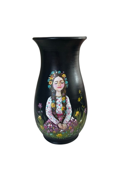 Ceramica Martinescu Vaza neagra din ceramica pictata manual 25 cm - decoratiu...