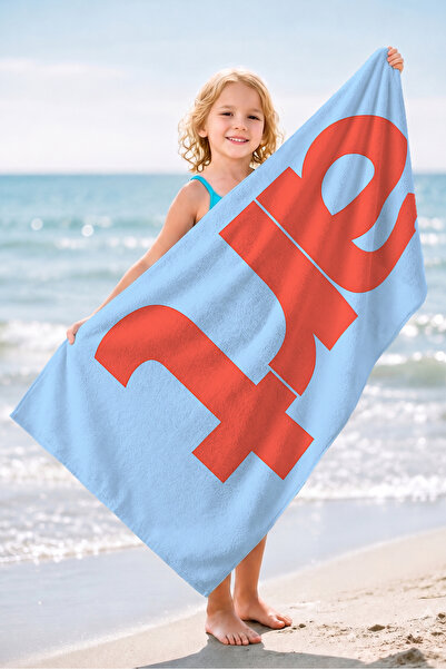 Evimde Bambaşka Modern Typographic Text Beach Towel - Minimalist Blue Coral Q...