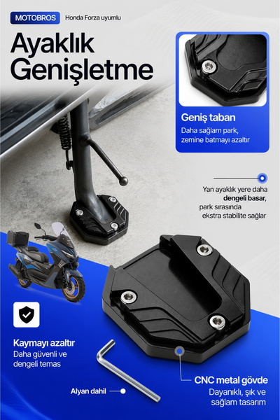 Motobros KUBA NEWCİTY Uyumlu Yan Ayak Genişletme Aparatı Motosiklet Ayaklık T...