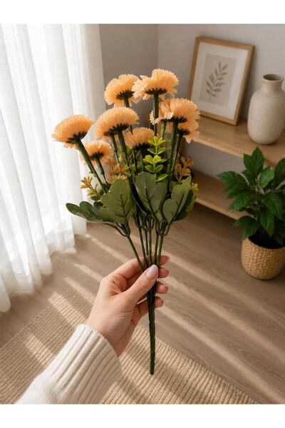 İLİVA Yapay Gerbera Çiçek Demeti Şeftali Renk Dekoratif Vazo Çiçeği Ev Ofis S...
