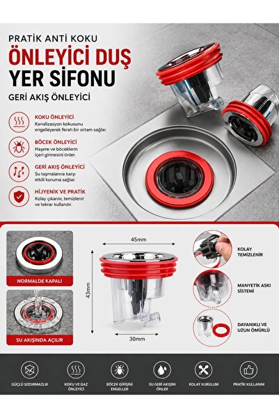 QesQin Akıllı Anti Koku ve Geri Akış Önleyici Duş Gider Sifonu – Böcek ve Tık...