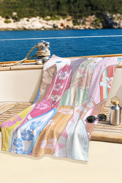 Evimde Bambaşka Surfboard Floral Tropical Beach Towel - Pastel Bohemian Summer Style Quick Dry Microfiber Towel