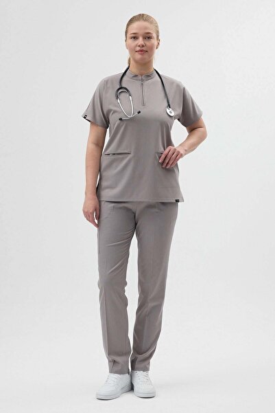 Owlet Medikal Lycra Smoke Grey Fermoar Detaliat Scrubs