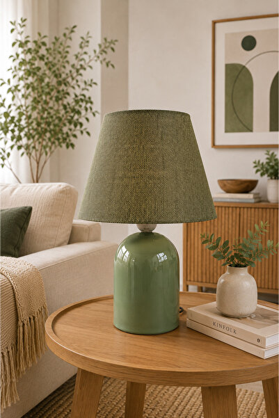 EvLight Liva Mint Yeşili Metal Gövdeli 34 cm Yeşil Kumaş Abajur