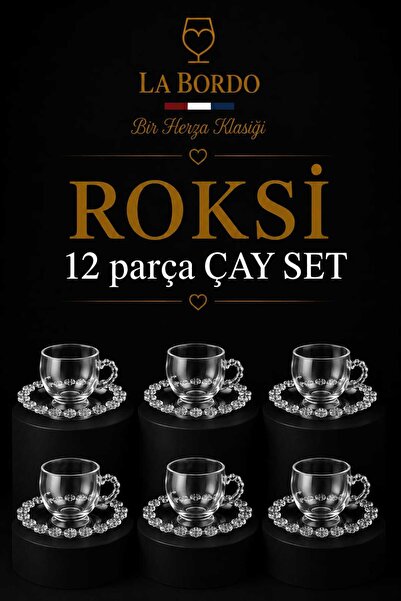 Herza House Roksi 12 Parça Çiçek Detaylı Çay / Kahve Fincan Takımı - 160 ml