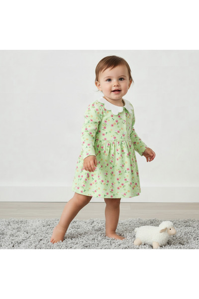 Juniors Collared Long Sleeves A-Line Dress with Floral Print