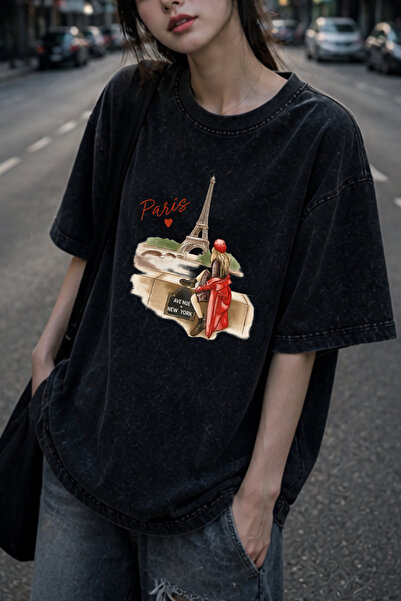 valeriae Πλενόμενο μπλουζάκι Oversize Unisex, Πλυμένο Vintage Street Style, Μ...