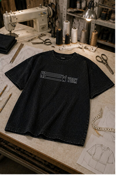 valeriae Πλενόμενο μπλουζάκι Oversize Unisex, Πλυμένο Vintage Street Style, Μ...