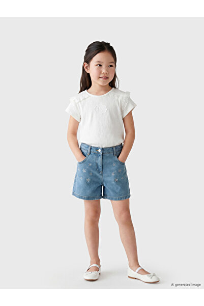 LC Waikiki I Flower Embroidered Girls' Jean Shorts from Freezen Store