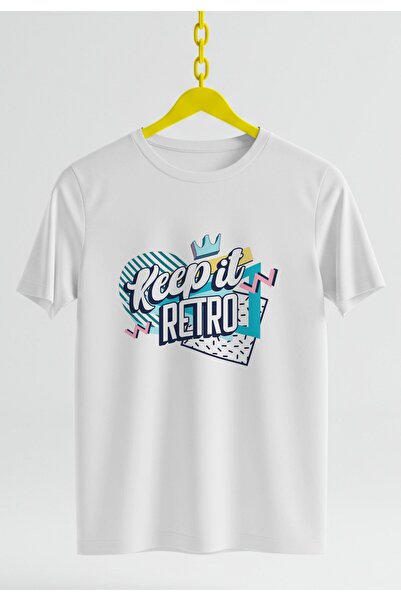 MAGORS تي شيرت Keep It Retro مطبوع بمقاس كبير من القطن برقبة دائرية للنساء وا...