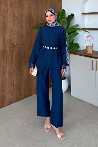 Hazamoda Nihal Lace Set Navy Blue