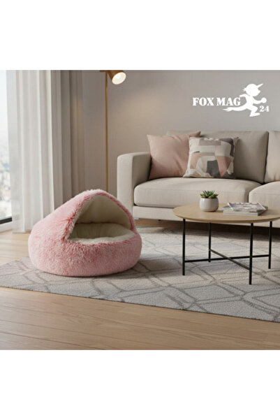 FOXMAG24 Culcuș pentru pisici, design cu margini înălțate, acoperit, 40 cm, Roz