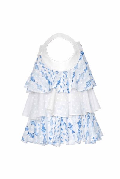 Pamina Baby Girl Fish Print Layered Ruffle Sleeveless Top and Shorts Two-Piece Set - Summer Party, Vacation, Beachside (9m, 12m, 18m, 24m, 36m) 311004Ca
