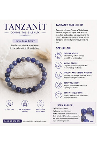 The Magıc of Healıng Tanzanite Natural Gemstone Bracelet 8 mm Sphere Cut