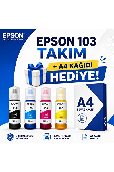 EPSON 103 4 Renk Takım Mürekkep L3110/l3111/l3150/l3151/l4150/l6190/l6160/l4160