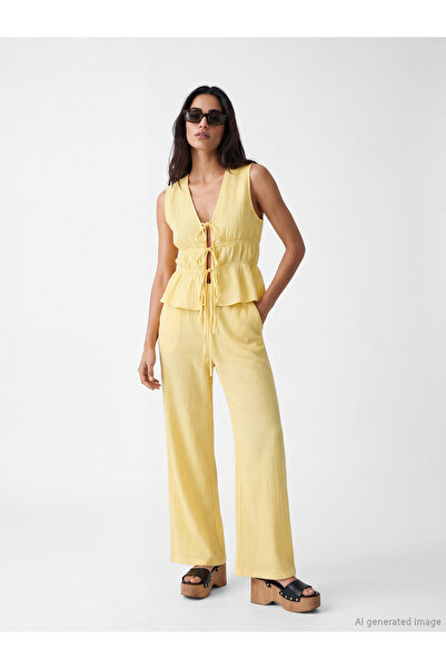 LC Waikiki Pantaloni de damă din muselină cu talie elastică