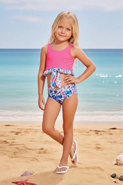 SERRASTIL Girl's Two-Piece Swimsuit Set with Tie Detail