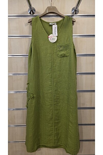 Park Moda Italian Linen Dress Zero Sleeve Midi Length