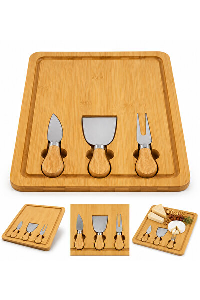 baranex Bamboo Cheese Presentation and Cutting Board Set 40X30 cm 4 Pieces