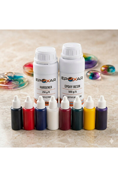 Epoxar 750g Şeffaf Epoksi Reçine Kit + 8'li Renkli Pigment Boya Avantaj Paket...