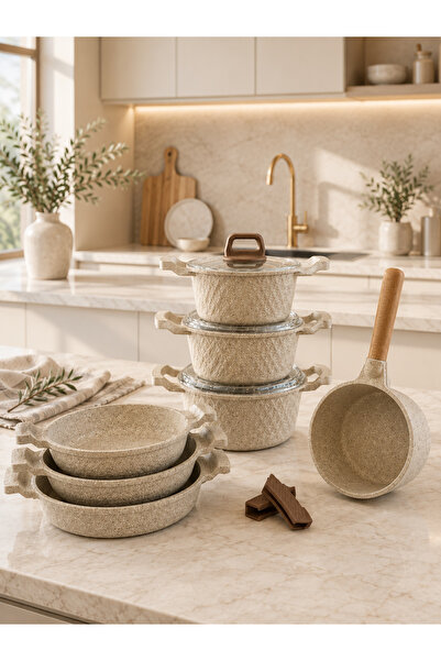 LAVONNI Obsidyen Comfort Set 10 Piece Cast Granite Cookware Set with Pots and...