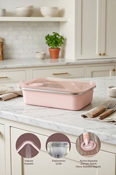 Kitchen Life Stainless Paslanmaz Çelik Vakumlu Saklama Kabı,Fırın ve Kek Kabı...