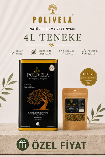 Polivela Natürel Sızma Zeytinyağı 4 L Teneke Erken Hasat Soğuk Sıkım + Zeytin...