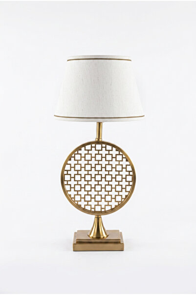 LUMINZO Promes Gold Luxury Series White Headboard Round Square Pattern Detail...