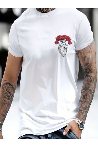 vorena Red Floral Heart Printed Oversize T-Shirt