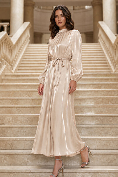 benguen Balloon Sleeve Evening Dress A35148-Pr Beige