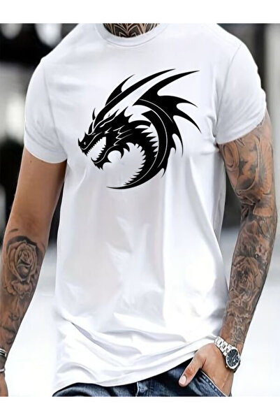 COZYWEAR Black Dragon Printed White Men's T-Shirt