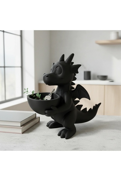 OEM Dragon Decorativ Imprimat 3D cu Bol Suport pentru Obiecte Mici - Negru co...