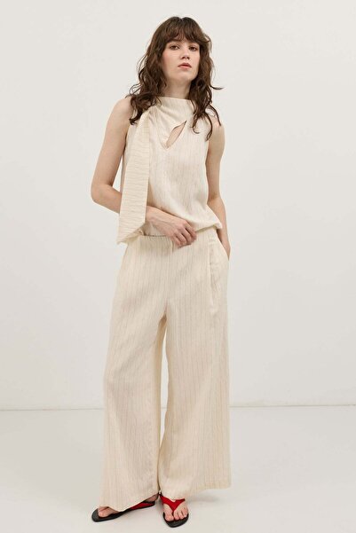 Antioch Cream Shawl Collar Striped Women's Set