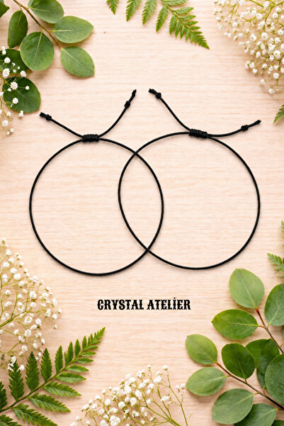 Crystal Atelier Unisex Siyah İp Makrome Şans Bilekliği Ayarlanabilir 2 Adet