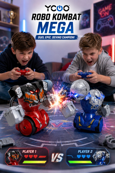 ROBO Roboti de Luptă cu Telecomandă Kombat Mega, Set 2 Roboți, Lumini LED, Ef...
