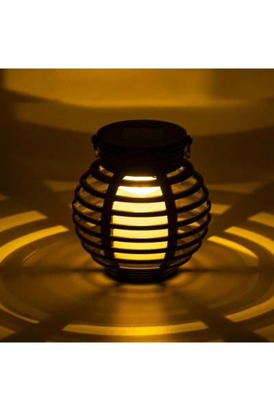 Z Store Felinar solar de grădină rotund, negru, cu efect de lumânare LED pâlp...
