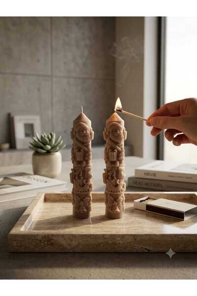 SCA CANDLE Dekoratif mum Şamdan Mum Yeni yıl Yeniyıl desenli kahve renk 2 parça