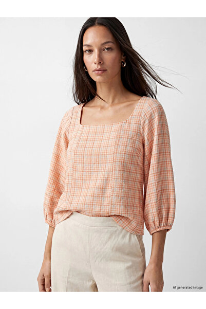 LC Waikiki Mercan Square Collar Checkered Blouse