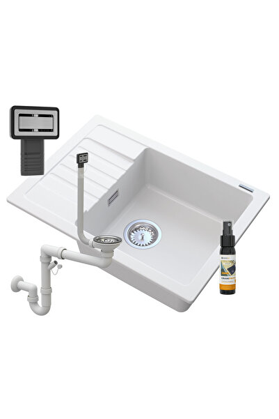 Granitan Chiuveta Granit Argos, Monobloc, Picurator, Alb, 620x440mm, Sifon, I...