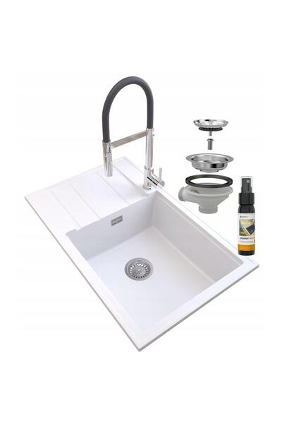 Granitan Set chiuveta cu baterie, sifon, solutie, Granitan, Granit, Crom/Alb