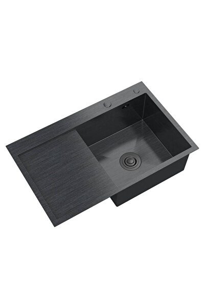 Granitan Chiuveta Otel Inox BARI 78P, Negru Mat, 1 Cuva, Scurgator, Dozator, ...