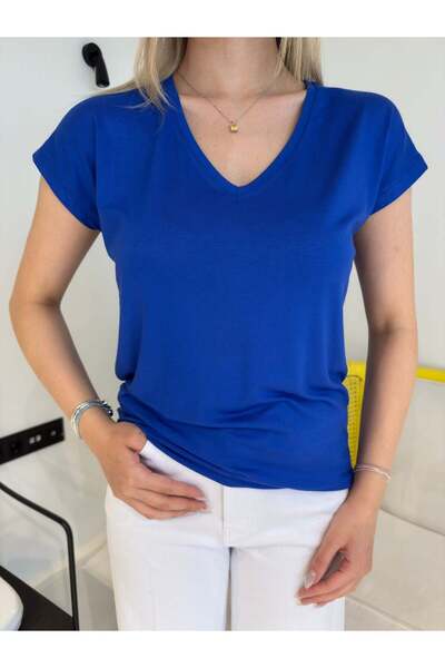Bade Butik Blue v-neck soft textured t-shirt
