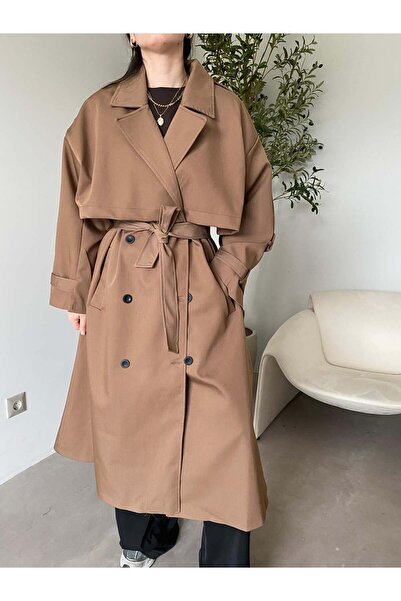 Bade Butik Camel oversized lined soft aren trench coat