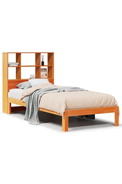 vidaxl Pat bibliotecă fără saltea maro ceruit 75x190 cm lemn masiv pin