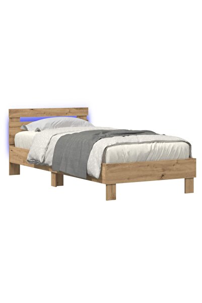 vidaxl Cadru de pat cu LED Stejar artizanal 80 x 200 cm Lemn prelucrat
