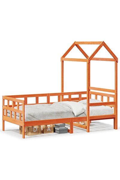 vidaxl Pat de zi cu acoperiș maro ceruit 90x200cm lemn masiv pin