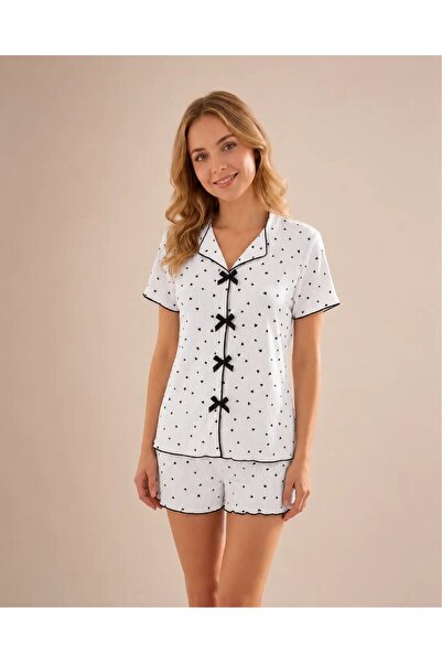 My Hanne Patterned Short Sleeve Women's Pajama Set with Shorts 2153